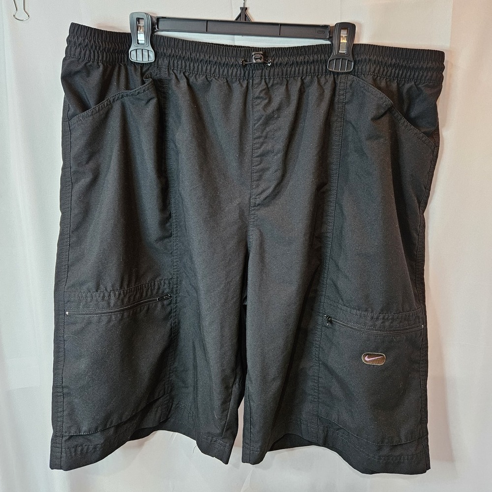 VTG Nike Hiking Trail Cargo Shorts Drawstring Deep Pockets Black Size XXL Y2K